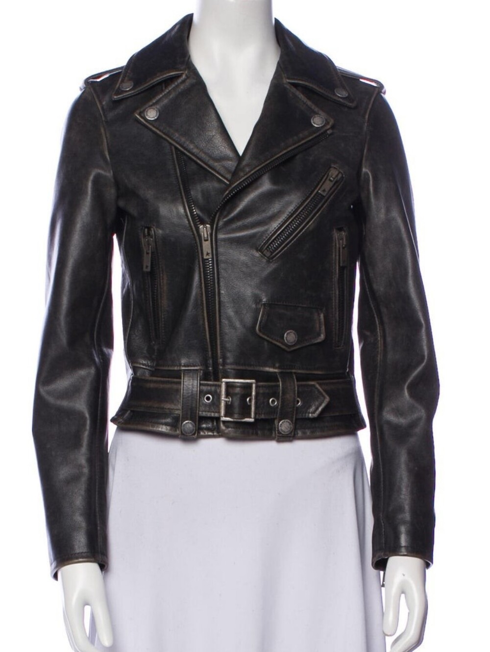 New Golden Goose Distressed Women's Black Leather Biker Jacket Size S Size 38